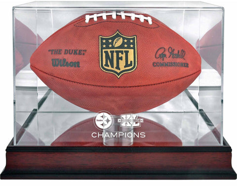 Pittsburgh Steelers Super Bowl XL Champs Mahogany Football Logo Display Case