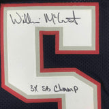 FRAMED Autographed/Signed WILLIE MCGINEST 3x SB Champ 33x42 Blue Jersey JSA COA