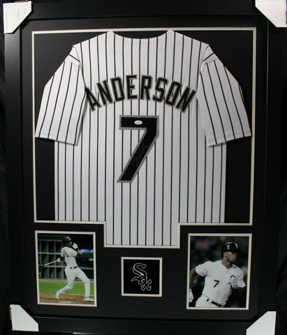 TIM ANDERSON (White Sox white pin TOWER) Signed Autographed Framed Jersey JSA