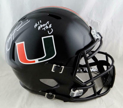 Ray Lewis Autographed Miami Black Riddell F/S Speed Helmet w/Insc - Beckett Auth