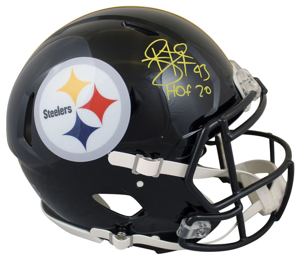 Steelers Troy Polamalu HOF 20 Signed F/S Speed Proline Helmet w/ Yellow Sig BAS
