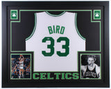 Larry Bird Signed Boston Celtics 35x43 Custom Framed White Jersey (Beckett COA)