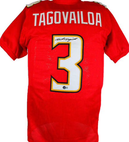 Taulia Tagovailoa Autographed Red College Style Jersey-Beckett W Hologram *Black