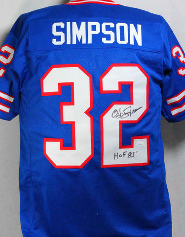 O. J. Simpson Autographed Blue Pro Style Jersey w/ HOF- JSA Witnessed *Black