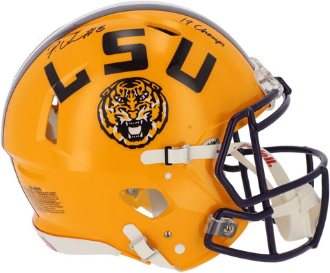 Patrick Queen LSU Tigers Signed Authentic Helmet & "19 Champs" Insc