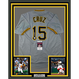 Framed Autographed/Signed Oneil Cruz 33x42 Pittsburgh Grey Jersey JSA COA