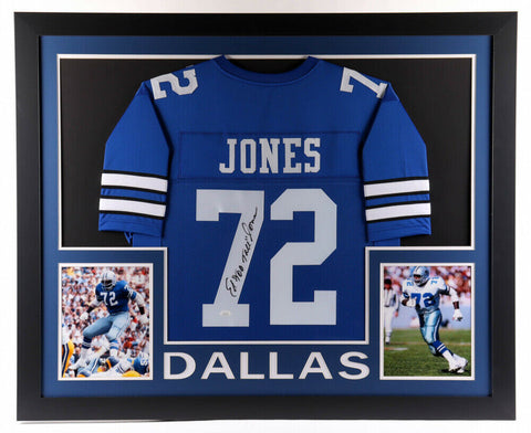 Ed "Too Tall" Jones Signed Cowboys 35x43 Framed Jersey (JSA COA) 3x Pro Bowl DE