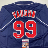 Autographed/Signed Charlie Sheen Ricky Vaughn Major League Blue Jersey JSA COA