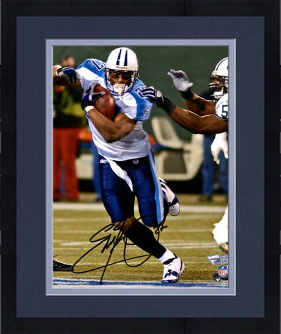 Framed Eddie George Tennessee Titans Signed 8" x 10" White Running Photo