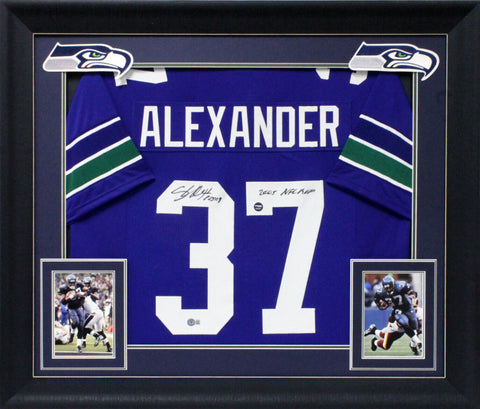 Shaun Alexander "2005 NFL MVP" Signed Navy Blue Pro Style Framed Jersey BAS Wit