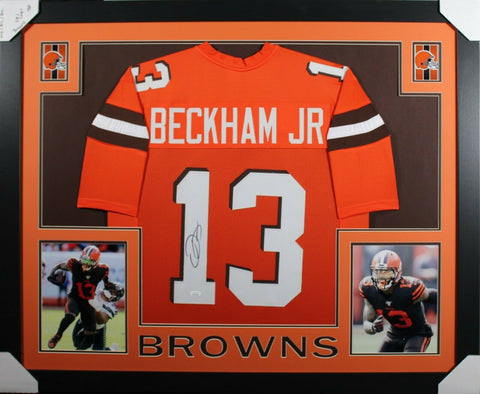 ODELL BECKHAM (Browns orange SKYLINE) Signed Autographed Framed Jersey JSA