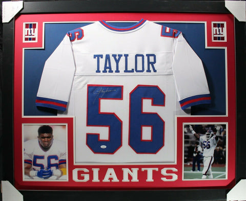 LAWRENCE TAYLOR (Giants white SKYLINE) Signed Autographed Framed Jersey JSA