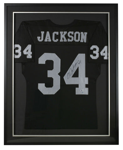 Bo Jackson Signed Framed Custom Black Pro Style Football Jersey BAS