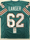 Autographed/Signed JIM LANGER "HOF 87" Miami Teal Football Jersey JSA COA Auto