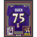Framed Autographed/Signed Jonathan Ogden 33x42 HOF 13 Baltimore Purple Jersey