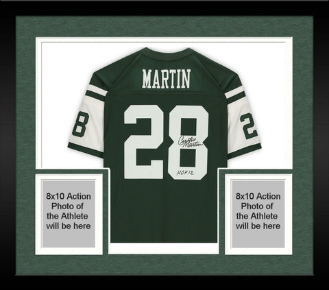 Frmd Curtis Martin NY Jets Signed M&N Green Replica Jersey & "HOF 12" Insc