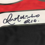 FRAMED Autographed/Signed RONALDINHO 33x42 AC Milan Red/Black Jersey Beckett COA