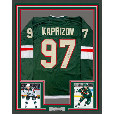 Framed Autographed/Signed Kirill Kaprizov 33x42 Minnesota Green Jersey BAS COA