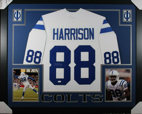 MARVIN HARRISON (Colts white SKYLINE) Signed Autographed Framed Jersey JSA