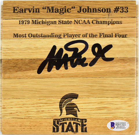Michigan State Magic Johnson Authentic Signed 6x6 Floorboard BAS Witnessed