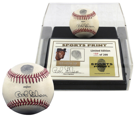 Cardinals Bob Gibson Signed Thumbprint Baseball LE #'d/200 w/ Display Case BAS