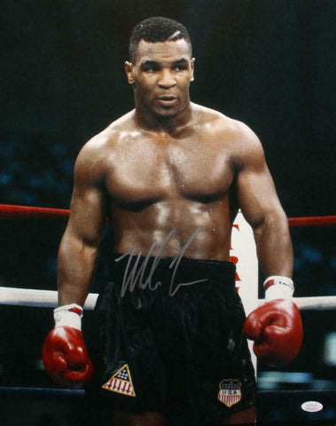 Mike Tyson Autographed 16x20 In Ring Photo- JSA W Auth *Silver