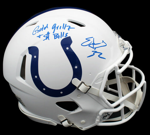 Edgerrin James Signed Indianapolis Colts Speed Authentic White Helmet w- Insc