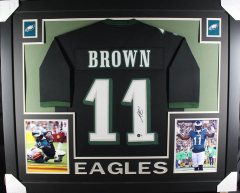 A.J. BROWN (Eagles black SKYLINE) Signed Autographed Framed Jersey Beckett