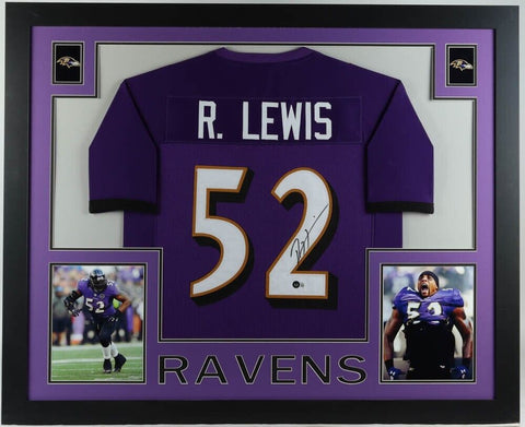 Ray Lewis Signed Baltimore Raven 35x43 Framed Jersey (Beckett) Linebacker