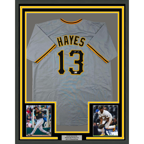Framed Autographed/Signed Ke'Bryan Hayes 33x42 Pittsburgh Grey Jersey BAS COA