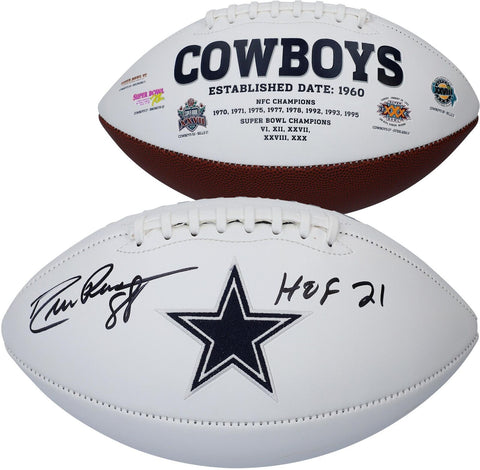 Drew Pearson Dallas Cowboys Signed White Panel Football with "HOF 21" Insc
