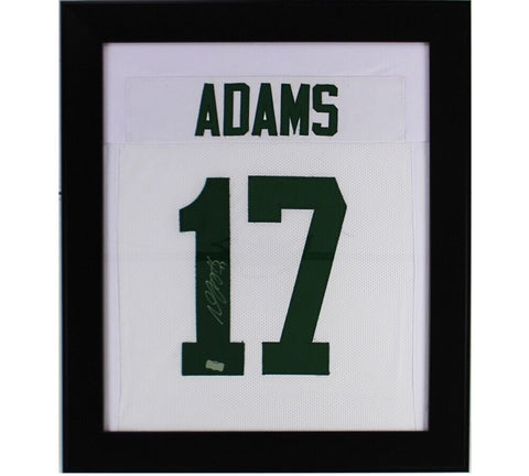 Davante Adams Signed Green Bay Framed 27x23 Custom White Jersey