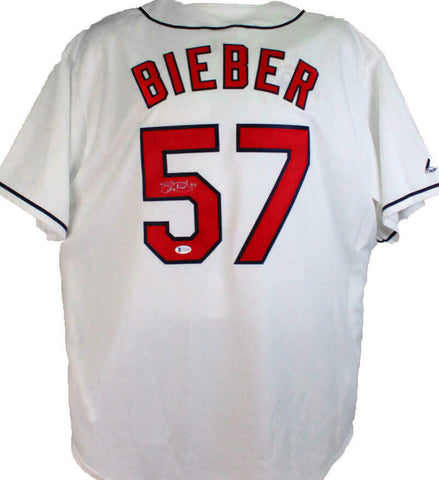 Shane Bieber Autographed Cleveland Indians White Majestic Jersey-Beckett W