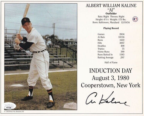 Al Kaline Signed Detroit Tiger Career Stat 8x10 Photo (JSA COA) 1968 World Champ