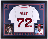 Carlton Fisk Signed Red Sox 35x43 Custom Framed Jersey (JSA) AL 1972 R.O.Y.