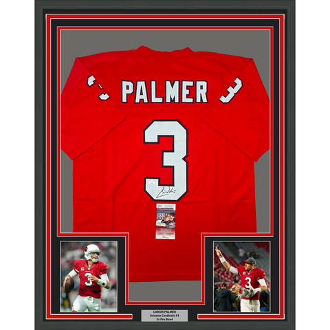Framed Autographed/Signed Carson Palmer 33x42 Arizona Red Jersey JSA COA