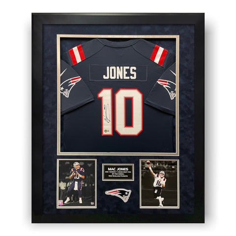 Mac Jones Signed Autographed Blue Game Day Jersey Framed to 32x40 Beckett