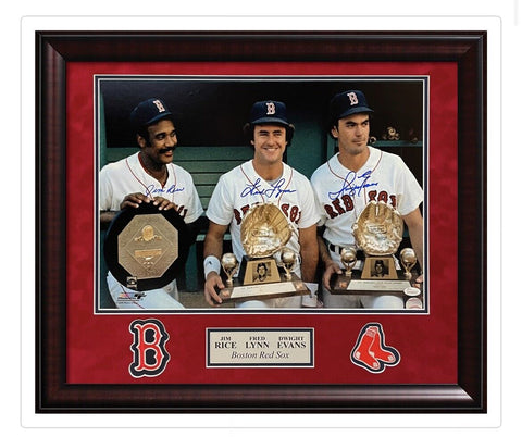 Fred Lynn, Jim Rice & Dwight Evans Signed Auto Photo Framed to 20x24 JSA