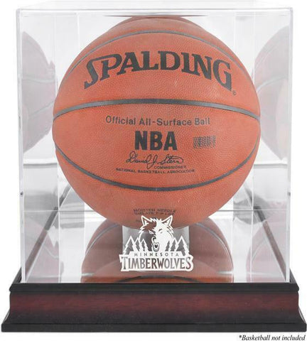 Minn Timberwolves Mahogany Team Logo Basketball Display Case w/Mirrored Back