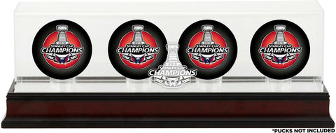 Capitals 2018 Stanley Cup Champs Mahogany Four Hockey Puck Logo Display Case