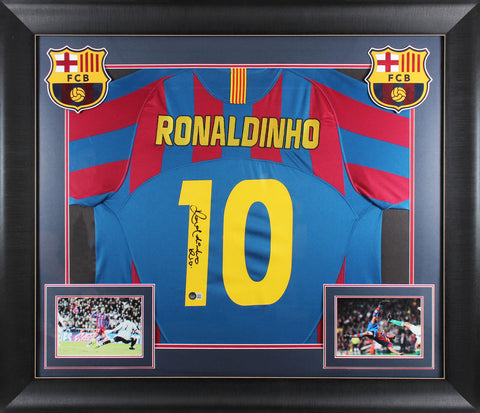 Barcelona Ronaldinho Authentic Signed Blue & Red Nike Framed Jersey BAS Witness