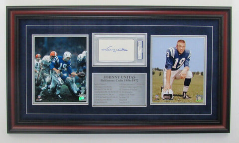Johnny Unitas Signed Baltimore Colts 18x32 Framed Cut Display (PSA) Died 2002 QB