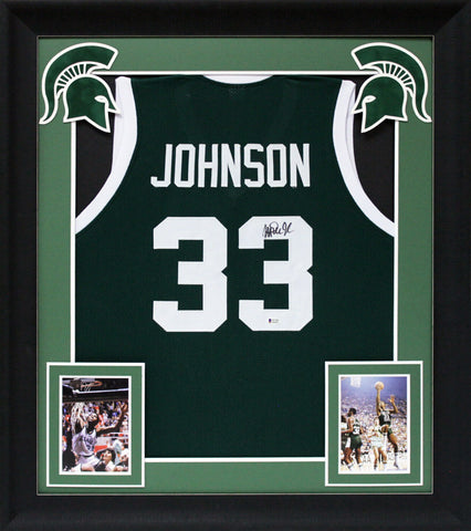 Michigan State Magic Johnson Signed Green Pro Style Framed Jersey BAS Witnessed