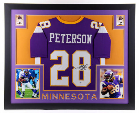 Adrian Peterson Signed Minnesota Vikings 35"x 43" Framed Jersey (Beckett COA) RB
