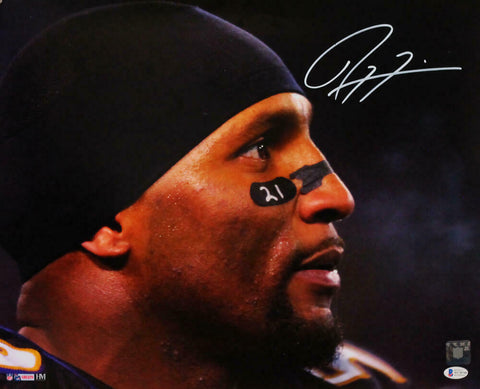 Ray Lewis Signed Ravens 16x20 HM Face Close Up Photo - Beckett W Auth *White