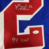 Autographed/Signed Stephane Matteau 94 Cup New York Blue Jersey JSA COA
