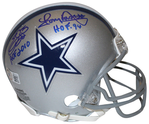 Emmitt Smith & Tony Dorsett Signed Cowboys VSR4 Mini Helmet HOF BAS 37345
