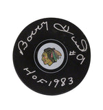 Bobby Hull Autographed/Signed Chicago Blackhawks Logo Puck JSA 28323