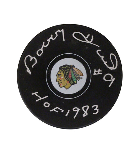 Bobby Hull Autographed/Signed Chicago Blackhawks Logo Puck JSA 28323
