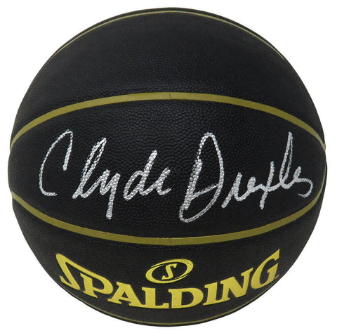Clyde Drexler Signed Spalding Elevation Black NBA Basketball - SCHWARTZ COA